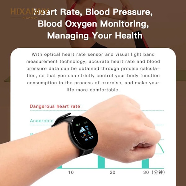 Män Klockor Blodtryck Rund Smart watch Dam Vattentät Sport Puls Fitness Tracker Klockor för Android IOS Telefon D20 Red