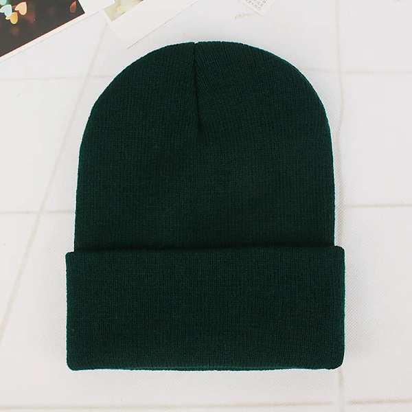 Mössa Vinter för Kvinnor Män Pojkar Flickor Virkad Skullies Hatt Enfärgad Unisex Höststickad Mössa Cap Vilda Tillbehör dark green Head 45-60cm