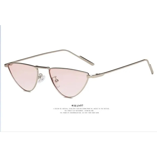 Cat Eye Solglasögon Lyxmärke Design Dam Metall Triangel Solglasögon Mode Lady Shades UV400 Eyewear oculos gafas de sol silver pink AS
