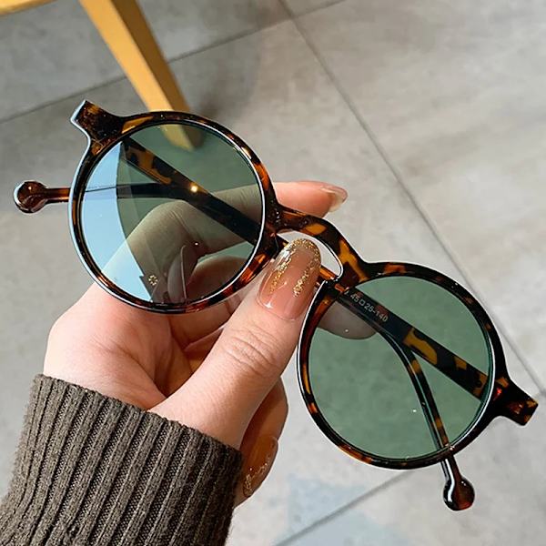 Mode Runda Cat Eye Solglasögon Kvinna Lyx Retro Liten Ram Solglasögon Kvinna Grön Spegel Koreansk stil Oculos De Sol Brown other