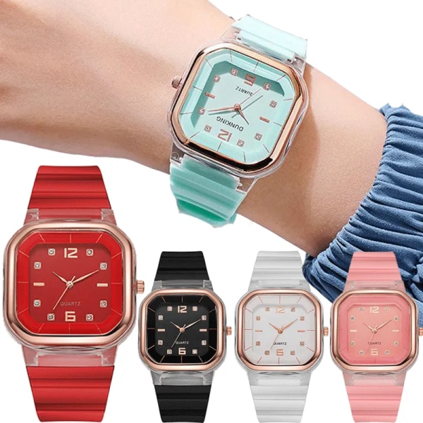 Godisfärger Silikon Square Quartz Watch Enkel Sport Multifunktionell Watch Watch för män organge
