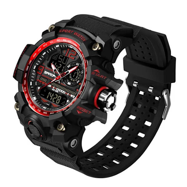 SANDA koreansk modetrend utomhus fritid vattentät multifunktion elektronisk watch i universitetsstudenten Watch black red