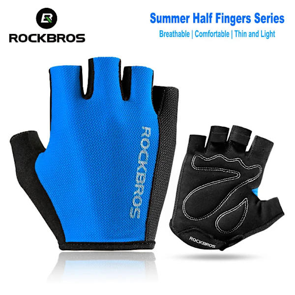 ROCKBROS Half Finger MTB Cykelhandskar Andas landsvägscykelhandskar i nylon Tunna Lätt Slitstark Fingerlös Fitness Vante S099 Blue XL