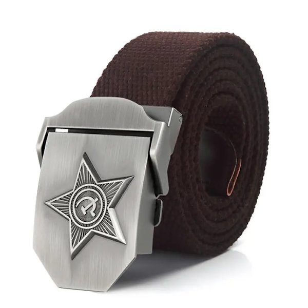 SupSindy Män&Kvinnor Canvasbälten 3D Five Rays Star Army Militär Taktiskt bälte CCCP Patriotiska soldater Man Strap Jeans Midjeband Coffee 110cm