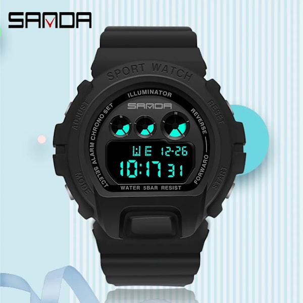 SANDA Mode Enkel Watch Herr Militärklockor Väckarklocka Ms Resistant Vattentät Digital Watch reloj hombre Red
