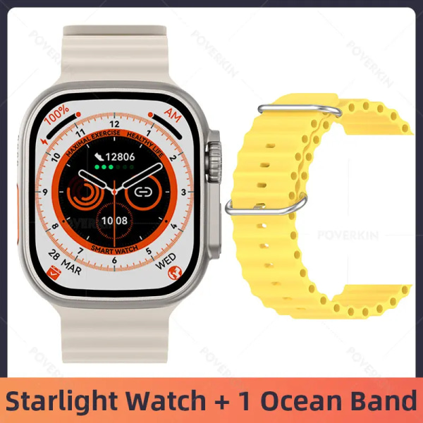 Ultra Smartwatch NFC Bluetooth Call Herr Dam Smart Watch Blood Oxygen Sleep Monitor Titanlegering Case 49mm Series 8 Starlight 1 Ocean(.991)