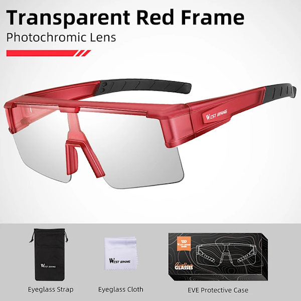 WEST BIKING Myopic Polarized Square Solglasögon Män Photochromic Cykling Passform över glasögon Köra Fiske Glasögon Cykelglasögon Red x Photochromic