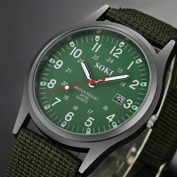 SOKI Herr Nylon 30m Vattentät Quartz Armbandsur Watch Herr Designer Märke Berömd Business Watch Man Smart Saat Erkek green