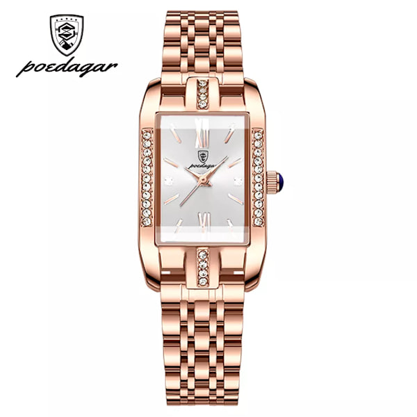 POEDAGAR Högkvalitativ watch Toppmärke Lyxigt Mode Affärsrektangel Vattentät Kvarts Damklockor i rostfritt stål Gold White Steel
