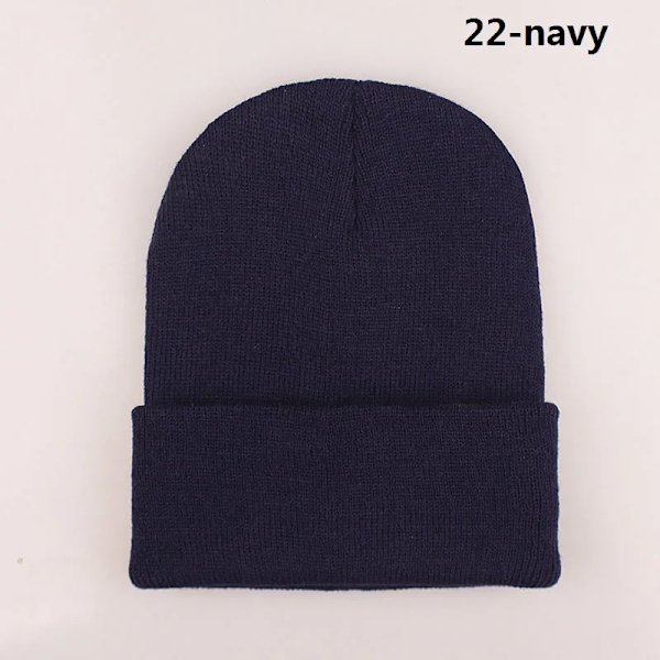 Mössa Vinter för Kvinnor Män Pojkar Flickor Virkad Skullies Hatt Enfärgad Unisex Höststickad Mössa Cap Vilda Tillbehör navy Head 45-60cm