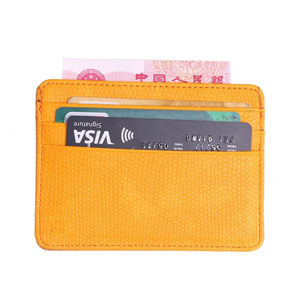 Liten Mini Travel Lizard Mönster Läder Bank Business ID- case För män Kvinnor Med ID-fönster 2020 Ny Yellow
