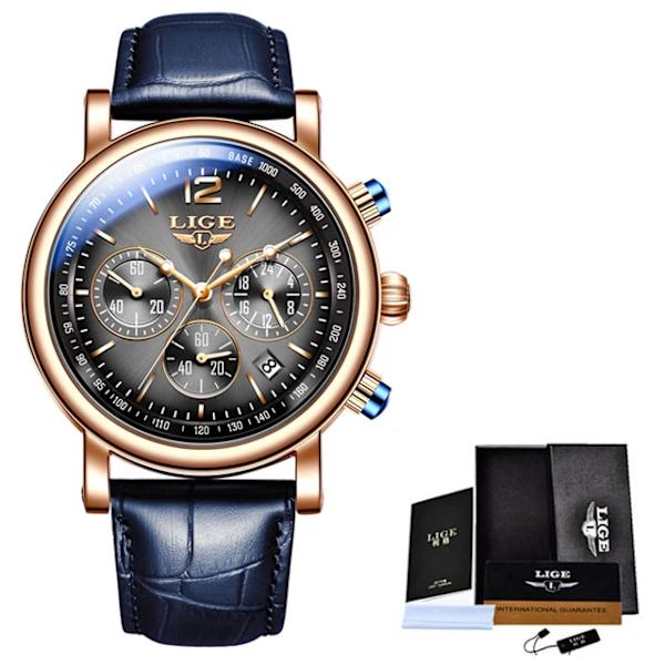 LIGE Watch Kvinnor Casual Damklockor Toppmärke Lyx Watch Läder Vattentät Quartz Armbandsur Damklockor Reloj+box Grey
