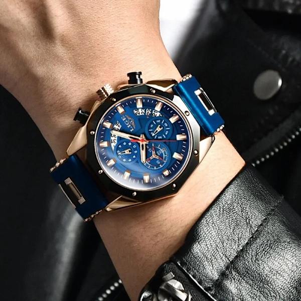 Nytt mode Herrklockor Toppmärke Lyx Silikon Watch Herr Kvarts Datum Klocka Vattentät Armbandsur Kronograf silver black