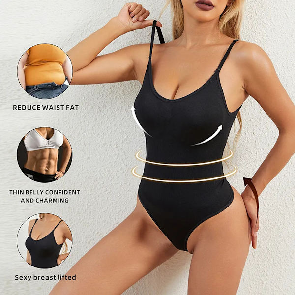 Seamless Shapewear Body Kvinnor Magkontroll Kroppsformare Fajas Colombianas Waist trainer Dam Sexig String Smalning Underkläder Black M