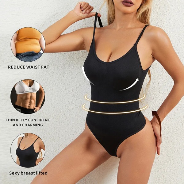 Seamless Shapewear Body Kvinnor Magkontroll Kroppsformare Fajas Colombianas Waist trainer Dam Sexig String Smalning Underkläder Black XL