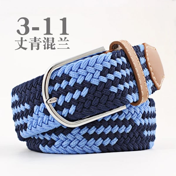 Unisex elastiskt tyg vävt Casual bältesnål Spänne Expanderbart flätat stretchduk Enkelt och snyggt fritids män kvinnor bälte FB navy hun blue 3.3cmX107cm