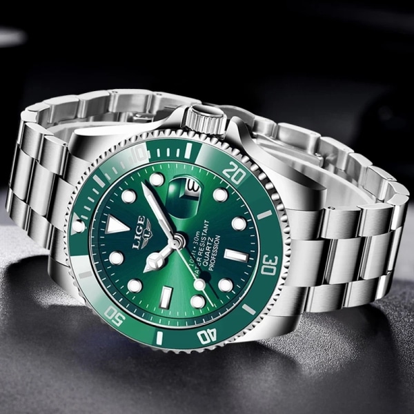 2022 Toppmärke Lyx Mode Watch Herr 30ATM Vattentät Datumklocka Sportklockor Herr Quartz Armbandsur Relogio Masculino silver green(.334)