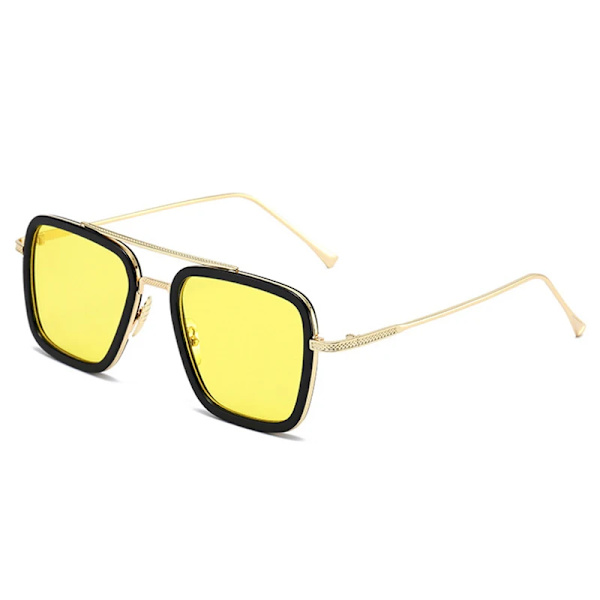 Lyx Steampunk Män Fyrkantiga Solglasögon Tony Stark Iron Man Solglasögon Vintage Metal Glasögon Pilot Solglasögon UV400 Man Gafas C14 Gold Yellow As picture