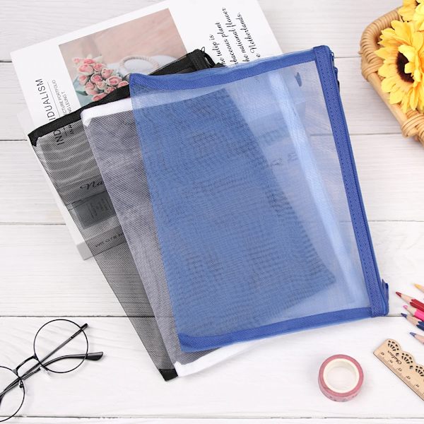 Enkel genomskinlig mesh kosmetisk förvaringsväska genomskinlig dragkedja brevpappersväska Nylon sminkpåse Bärbar resetoalettartiklar Handväska Large - white