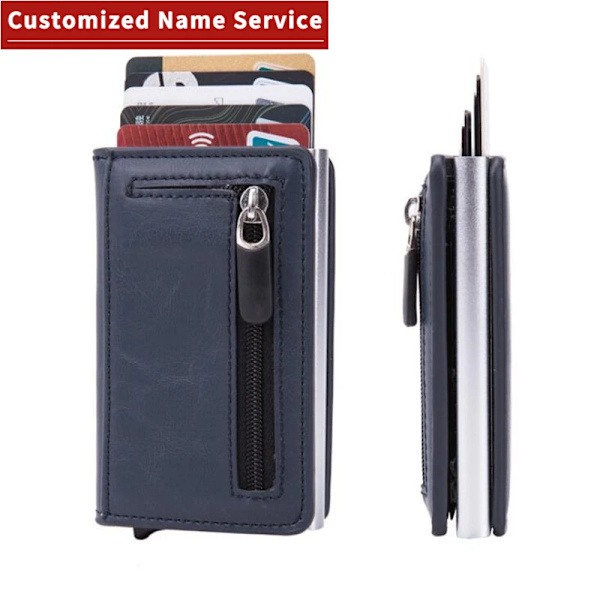 Bycobecy Anpassat namn Läderplånbok Herr Case Magnetkorthållare Smart Wallet Stöldskydds RFID-korthållare Name-X-60-Blue