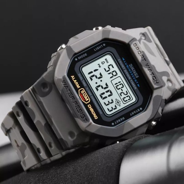 SKMEI 1628 Digital Sport Watch Herr 2 Time Count Down Herr Armbandsur Mode Retro Man Klockor reloj hombre Blue camo