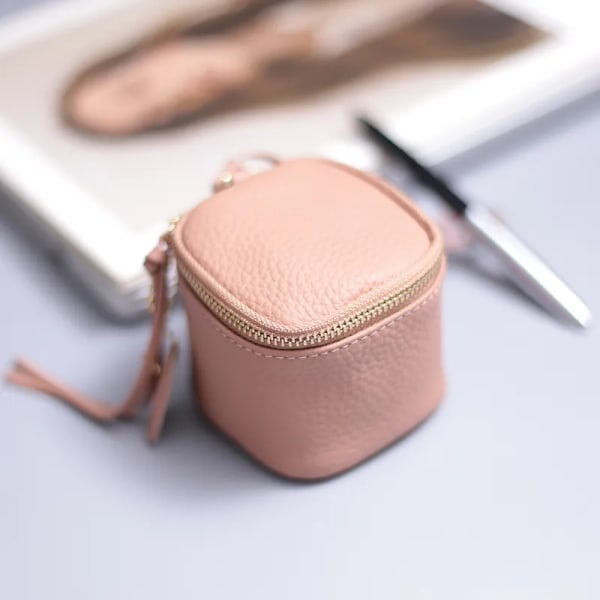 Damer Kosmetikväska i äkta läder Mode Case Makeupväska Kvinnor Clutch Mini Toalettväska Kosmetisk påse Pink