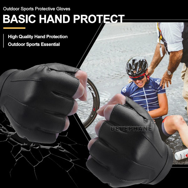 Sommar tunna PU-läderhandskar för män Kvinnor Halkfria Fingerless Mode Handhandskar Svarta Motorcykelhandskar Arbetskörning Airsoft Black M
