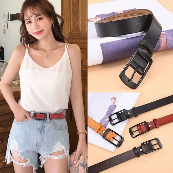 DINISITON Bälten för kvinnor för kvinnor Äkta läderbälte Mode matchande band Kohud Casual Designerbälte av hög kvalitet Black 115cm