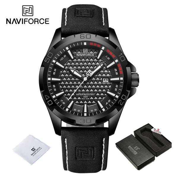 NAVIFORCE Herr Casual Militär Quartz Watch för män Läder Vattentät klocka Relogio Masculino NF8023 BWB-BOX