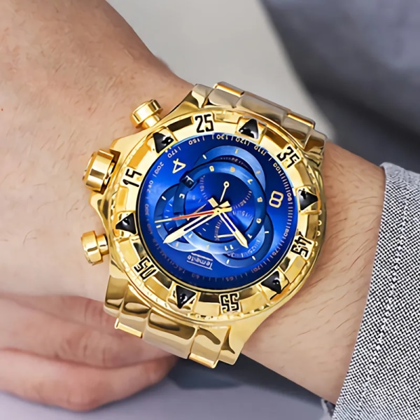 Temeite Golden Watch Herr Lyxmärke Big Dial Guld Herr Armbandsur Vattentät Business Herr Watch Relogio Masculino 2021 gold blue box