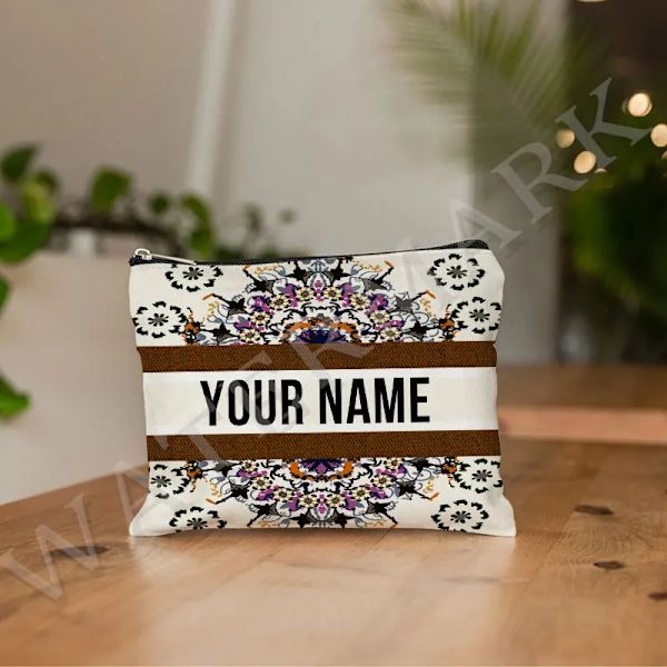 Anpassa namn Kosmetikväska Anpassad mode Leopard Blomma Resor Kosmetisk Organizer Damsminkväska Design Lyxväska påse Light Grey