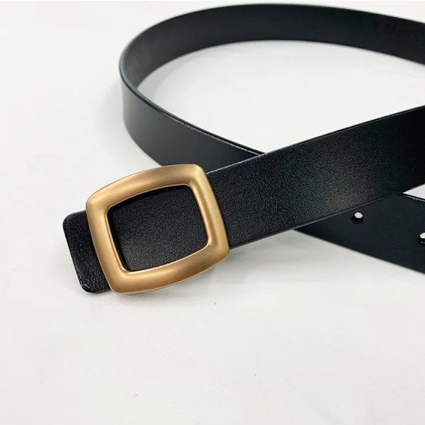 2021 nya bälten för kvinnor äkta läder lyxiga designerjeansbälte Dam midjeband Mode fyrkantigt metall spänne bälte dam svart black 100cm