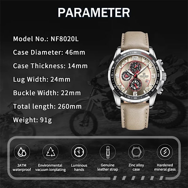 2022 Toppmärke Lyx NAVIFORCE 100% Original Watch För Herr Multifunktion Sport Vattentät Man Quartz Armbandsur Klocka GBB-BOX