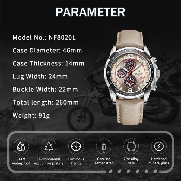 2022 Toppmärke Lyx NAVIFORCE 100% Original Watch För Herr Multifunktion Sport Vattentät Man Quartz Armbandsur Klocka SGNGN-BOX