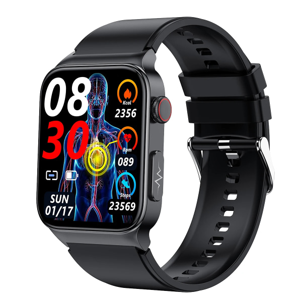 Ny E500 Blodsocker Smart Watch EKG-övervakning Blodtryck Kroppstemperatur Smartwatch Män IP68 Vattentät Fitness Tracker Black