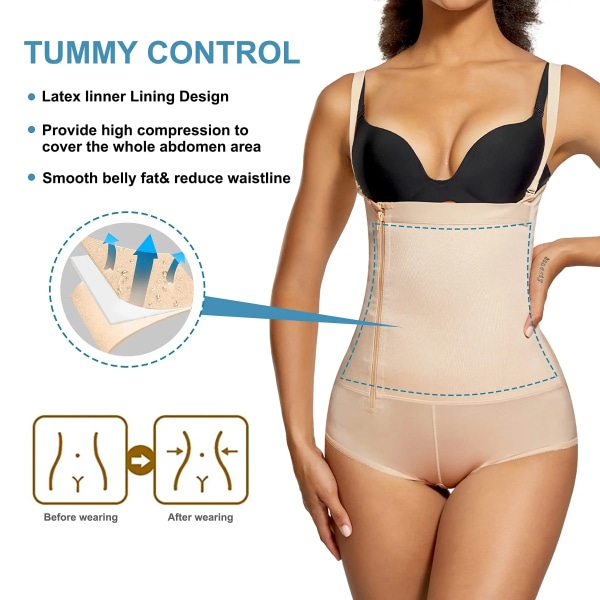 Nadainaa body shaper latex shapewear kvinnor rumplyftare magkontroll shaper bantning underkläder gördelförstärkare magformning Beige XL