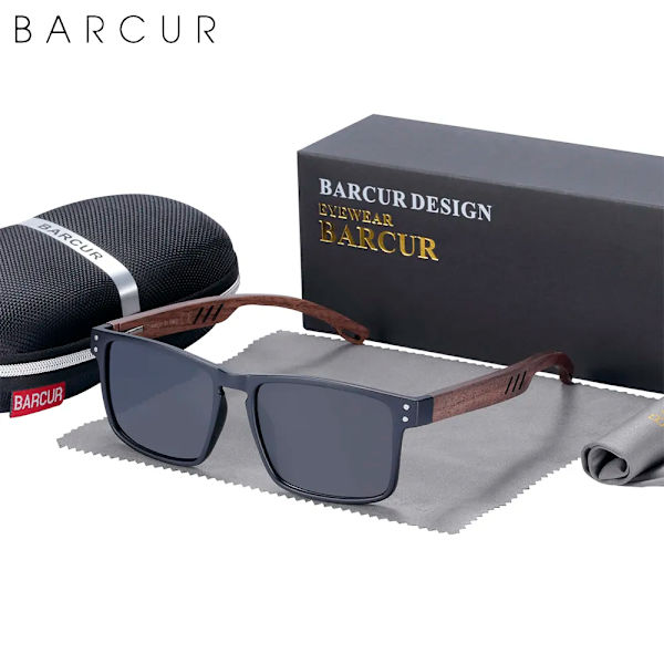 BARCUR Solglasögon för män Märkesdesigner Naturligt valnötsträ Solglasögon Dam Polariserade glasögon UV400 Eyewear Oculos Black Gray EVA BARCUR