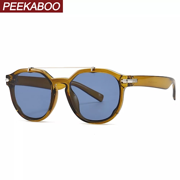 Peekaboo runda solglasögon uv400 kvinnligt mönster blå retro solglasögon för kvinnor unisex 2022 manliga accessoarer heta leopard with brown as show in photo