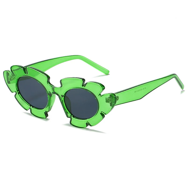 SO&EI Mode Cat Eye Candy Färger Solglasögon Dam Retro Märke Designer Blomform Glasögon Män Trendiga Solglasögon UV400 Green grey As the picture