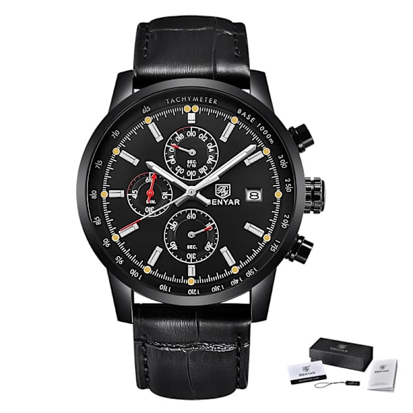 BENYAR Mode Chronograph Sport Herrklockor Toppmärke Lyx Quartz Watch Reloj Hombre saat Klocka Man timme relogio Masculino All black
