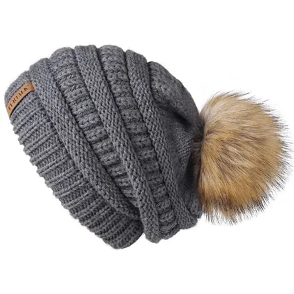 Talk Höst- & Vintermössa för Kvinnor Stickad Pompommössa Slouchy Beanie Skullies för Kvinnor Svart Röd Gul Bonnet Cap flecking gray 2