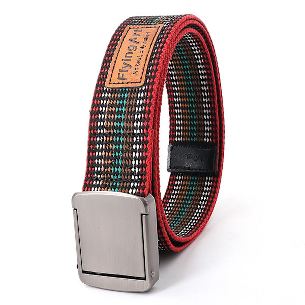 Högkvalitativt etniskt randigt bälte för män och kvinnor, slitstarkt, slitstarkt snabblåsningsspänne i modeläder Svans Casual -bälte Light stripes 110cm