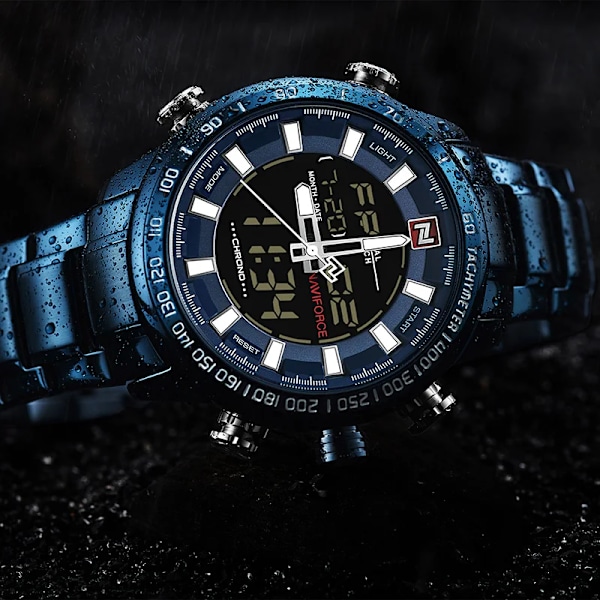 NAVIFORCE 9093 Lyx Herr Chrono Watch Märke Militär Vattentät EL Bakgrundsljus Digitala armbandsur Herr Stoppur Klocka black red