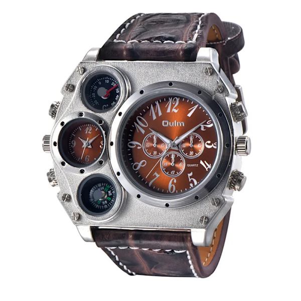 Oulm 1349 Nya Sportklockor Herr Super Stor Stor Urtavla Man Quartz Klocka Dekorativ Kompass Lyx Watch Brown