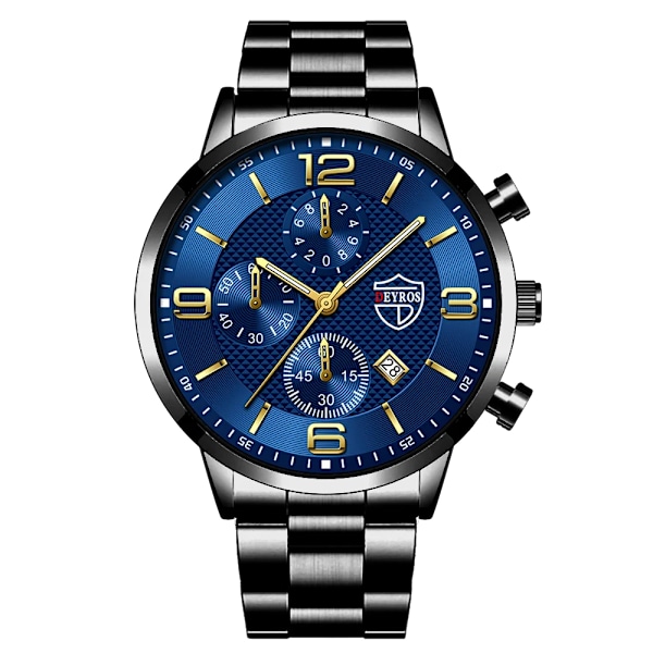 Lyx Herr Klockor i rostfritt stål Mode Herr Affär Läder Watch Man Kalender Datum Lysande klocka relogio masculino Steel Black Blue