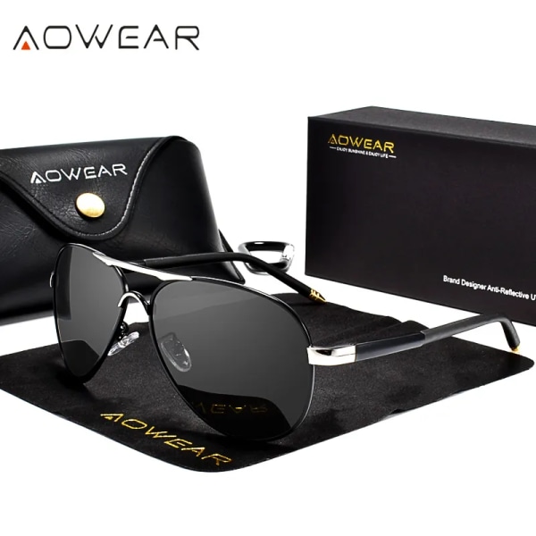 AOWEAR Brand Designer Polarized Solglasögon Herr Aviation Coating Spegel Solglasögon för Man Kvinnor oculos gafas lentes de sol Silver Black AOWEAR