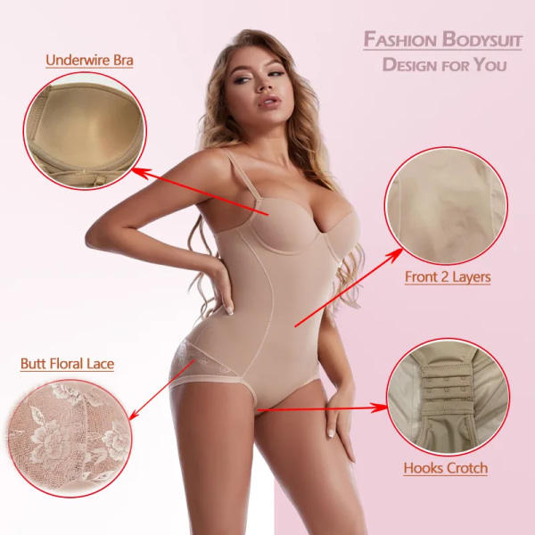 Full Body Shapewear Kvinnor Spets Djup V Body Kroppsformning Postpartum Magen Spännande Bälte BH Justerbar brösthållning skin 2XL