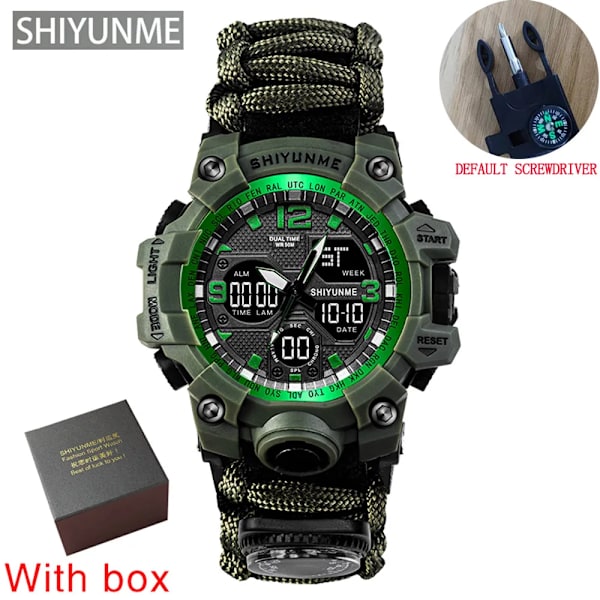 Utomhus Survival Military Watch Vattentät Multifunktionell Survival Kit Militär Taktisk Paracord Watch Compass Watch Green with box