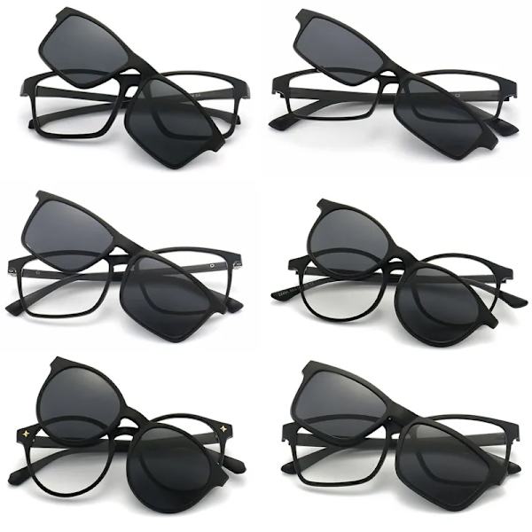 5PCS Magnetisk polariserad klämma på solglasögon Damer Män Plastram för nattkörning Solglasögon UV400 2231A-C1-Polarized
