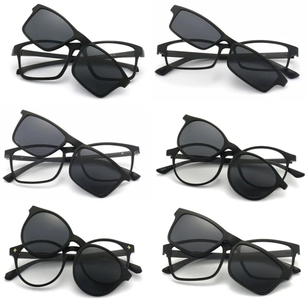 5PCS Magnetisk polariserad klämma på solglasögon Damer Män Plastram för nattkörning Solglasögon UV400 2251A-C1-Polarized